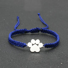 Stainless Steel Dog Paw Charm Bracelet Handmade Braided Adjustable Rope Bracelets for Women Men Cuff Jewelry - PeticaDeals