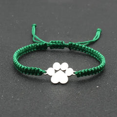 Stainless Steel Dog Paw Charm Bracelet Handmade Braided Adjustable Rope Bracelets for Women Men Cuff Jewelry - PeticaDeals