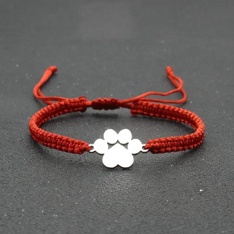 Stainless Steel Dog Paw Charm Bracelet Handmade Braided Adjustable Rope Bracelets for Women Men Cuff Jewelry - PeticaDeals