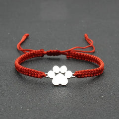 Stainless Steel Dog Paw Charm Bracelet Handmade Braided Adjustable Rope Bracelets for Women Men Cuff Jewelry - PeticaDeals