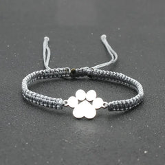 Stainless Steel Dog Paw Charm Bracelet Handmade Braided Adjustable Rope Bracelets for Women Men Cuff Jewelry - PeticaDeals