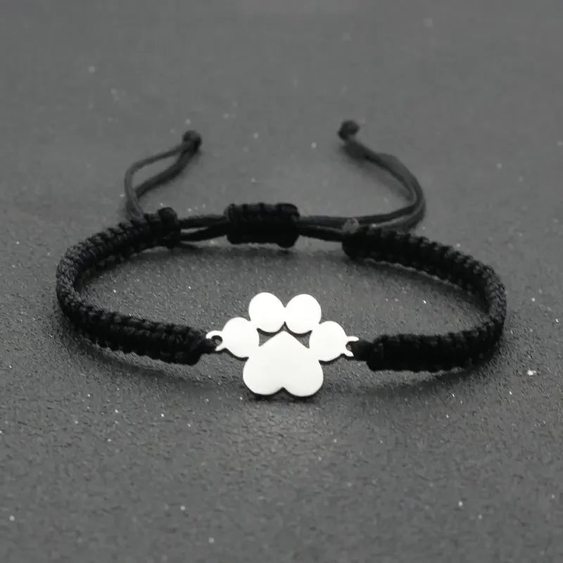 Stainless Steel Dog Paw Charm Bracelet Handmade Braided Adjustable Rope Bracelets for Women Men Cuff Jewelry - PeticaDeals