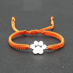 Stainless Steel Dog Paw Charm Bracelet Handmade Braided Adjustable Rope Bracelets for Women Men Cuff Jewelry - PeticaDeals