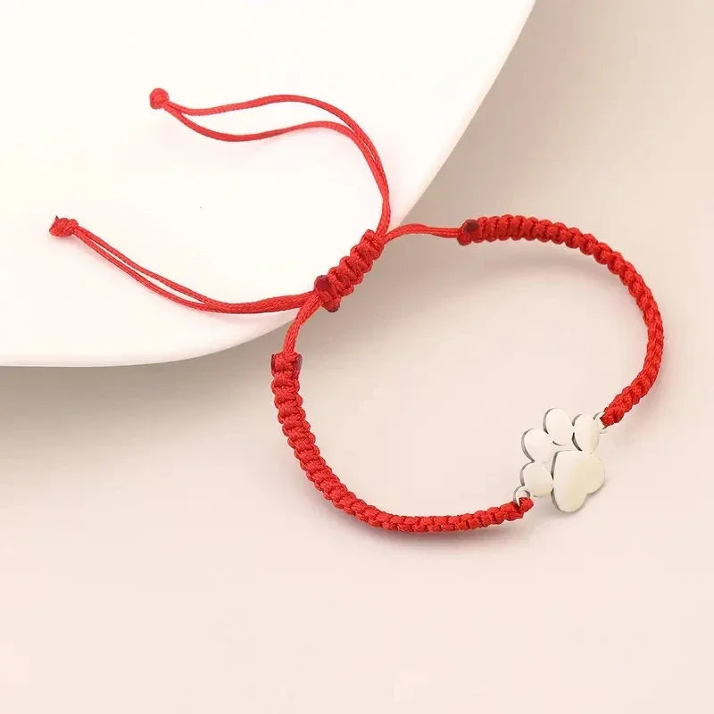 Stainless Steel Dog Paw Charm Bracelet Handmade Braided Adjustable Rope Bracelets for Women Men Cuff Jewelry - PeticaDeals