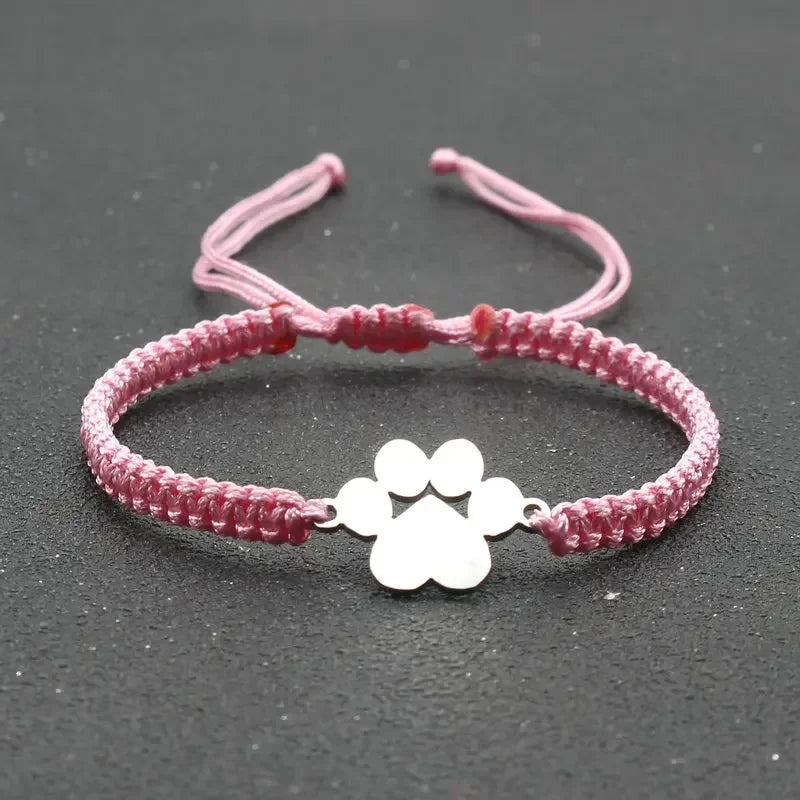 Stainless Steel Dog Paw Charm Bracelet Handmade Braided Adjustable Rope Bracelets for Women Men Cuff Jewelry - PeticaDeals