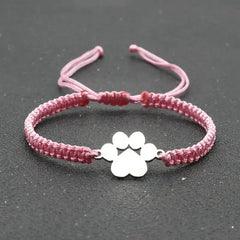 Stainless Steel Dog Paw Charm Bracelet Handmade Braided Adjustable Rope Bracelets for Women Men Cuff Jewelry - PeticaDeals