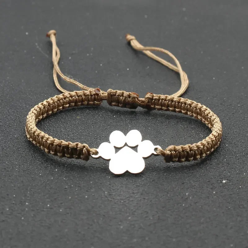 Stainless Steel Dog Paw Charm Bracelet Handmade Braided Adjustable Rope Bracelets for Women Men Cuff Jewelry - PeticaDeals