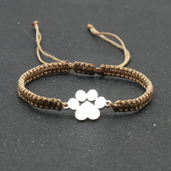 Stainless Steel Dog Paw Charm Bracelet Handmade Braided Adjustable Rope Bracelets for Women Men Cuff Jewelry - PeticaDeals