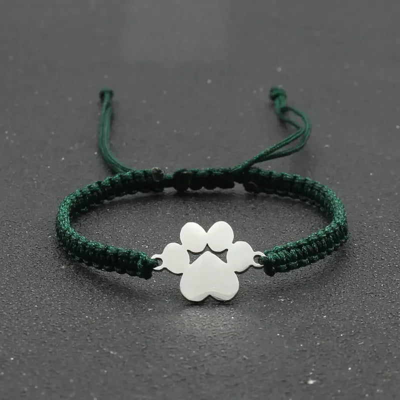Stainless Steel Dog Paw Charm Bracelet Handmade Braided Adjustable Rope Bracelets for Women Men Cuff Jewelry - PeticaDeals