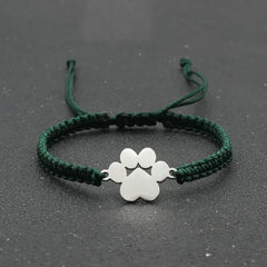 Stainless Steel Dog Paw Charm Bracelet Handmade Braided Adjustable Rope Bracelets for Women Men Cuff Jewelry - PeticaDeals