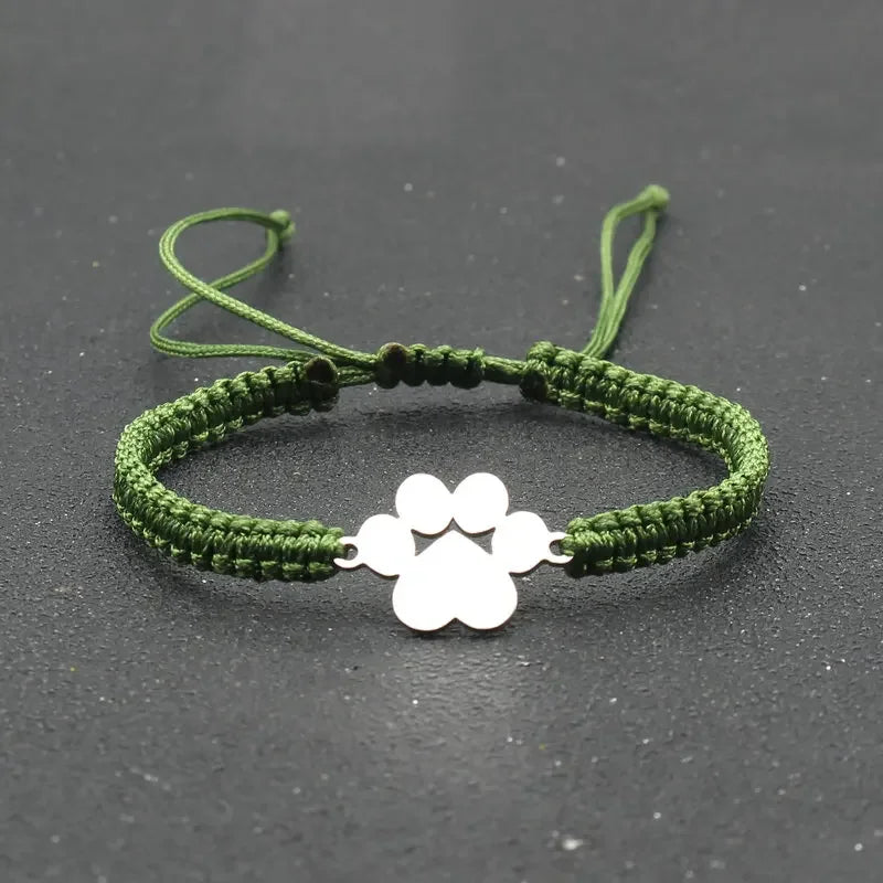 Stainless Steel Dog Paw Charm Bracelet Handmade Braided Adjustable Rope Bracelets for Women Men Cuff Jewelry - PeticaDeals