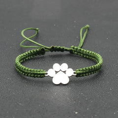 Stainless Steel Dog Paw Charm Bracelet Handmade Braided Adjustable Rope Bracelets for Women Men Cuff Jewelry - PeticaDeals