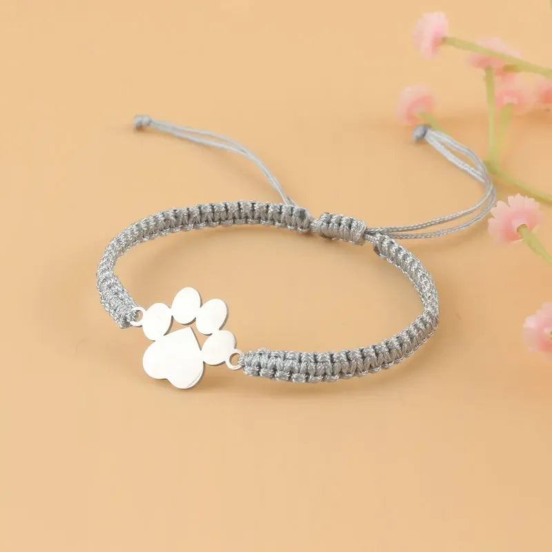 Stainless Steel Dog Paw Charm Bracelet Handmade Braided Adjustable Rope Bracelets for Women Men Cuff Jewelry - PeticaDeals