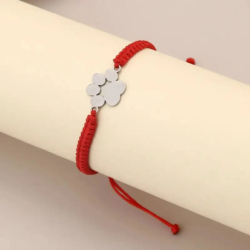 Stainless Steel Dog Paw Charm Bracelet Handmade Braided Adjustable Rope Bracelets for Women Men Cuff Jewelry - PeticaDeals