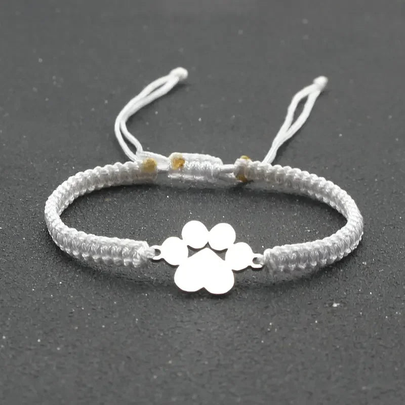 Stainless Steel Dog Paw Charm Bracelet Handmade Braided Adjustable Rope Bracelets for Women Men Cuff Jewelry - PeticaDeals
