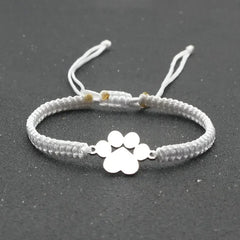 Stainless Steel Dog Paw Charm Bracelet Handmade Braided Adjustable Rope Bracelets for Women Men Cuff Jewelry - PeticaDeals