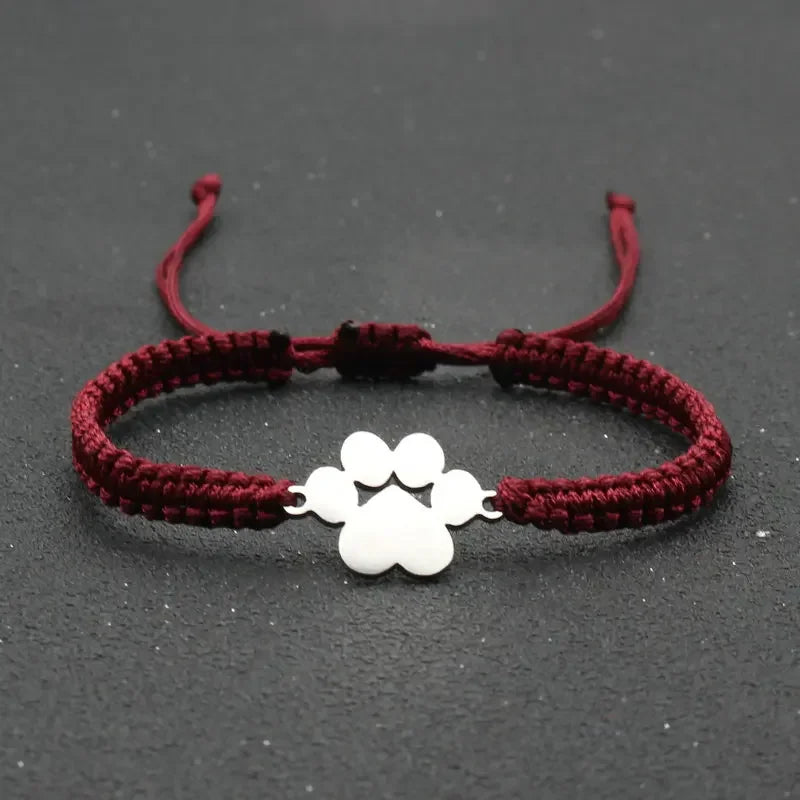 Stainless Steel Dog Paw Charm Bracelet Handmade Braided Adjustable Rope Bracelets for Women Men Cuff Jewelry - PeticaDeals