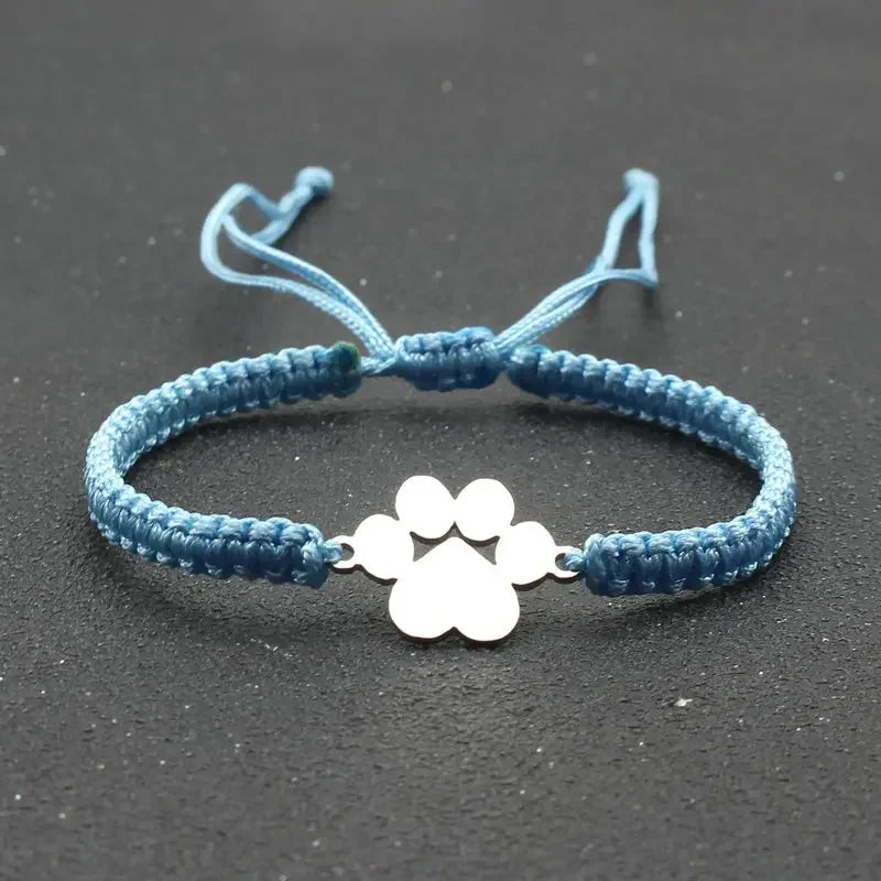 Stainless Steel Dog Paw Charm Bracelet Handmade Braided Adjustable Rope Bracelets for Women Men Cuff Jewelry - PeticaDeals