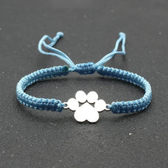 Stainless Steel Dog Paw Charm Bracelet Handmade Braided Adjustable Rope Bracelets for Women Men Cuff Jewelry - PeticaDeals