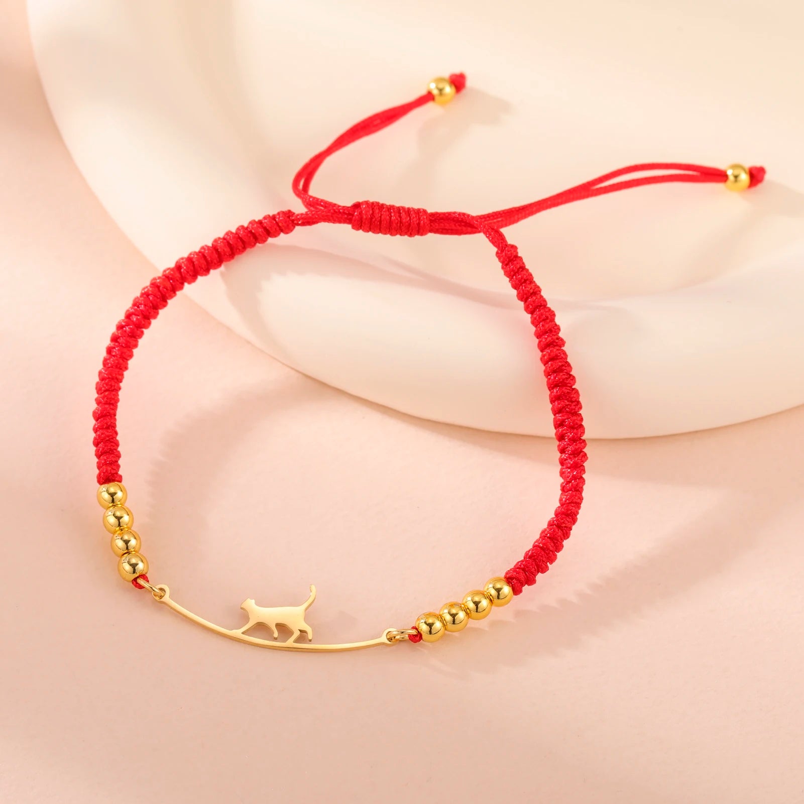 Stainless Steel Gold Color Cat Charm Bracelet for Girls' Braided Rope Bracelets - PeticaDeals