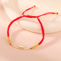 Stainless Steel Gold Color Cat Charm Bracelet for Girls' Braided Rope Bracelets - PeticaDeals