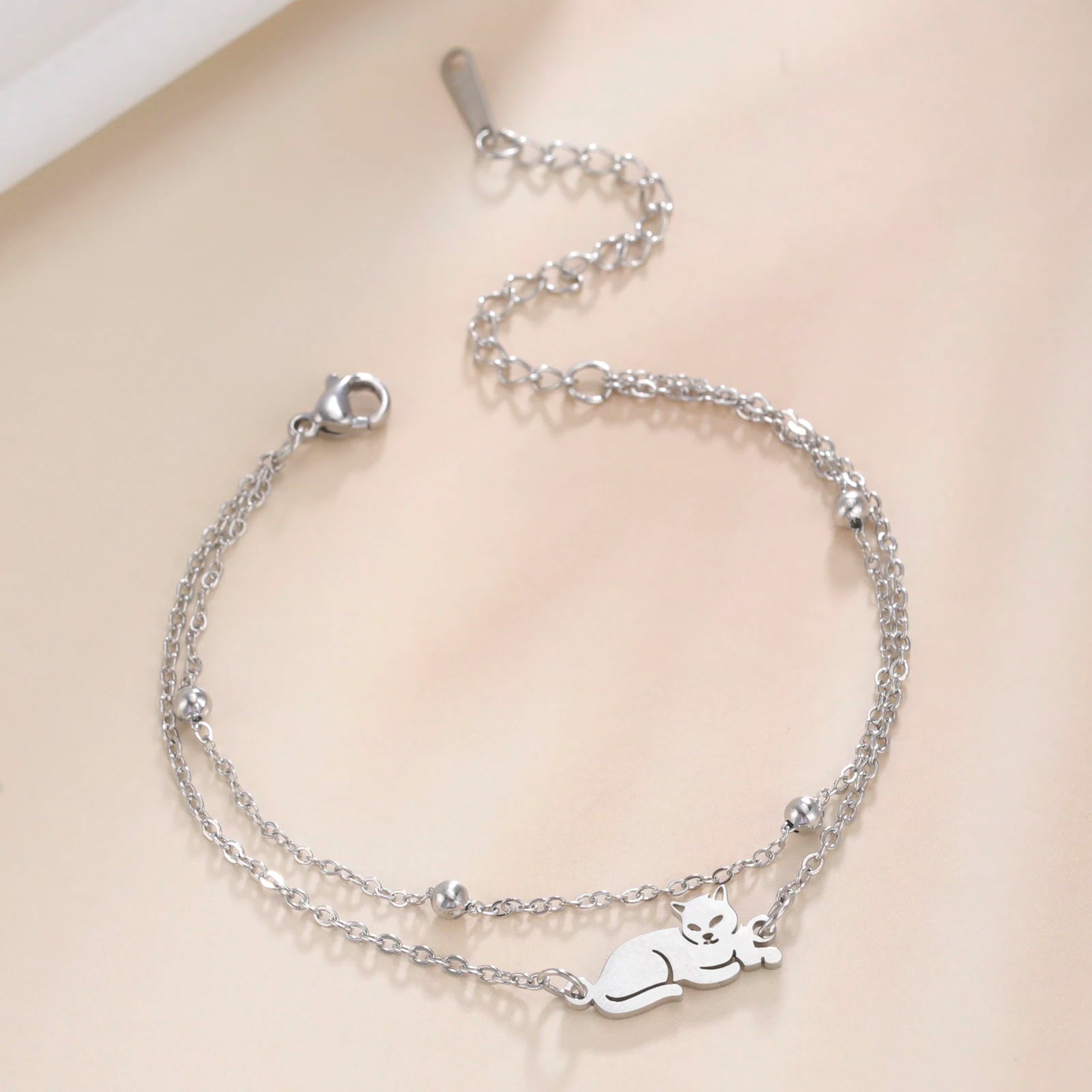 Stainless Steel Gold Color Cat Charm Bracelet for Girls' Braided Rope Bracelets - PeticaDeals