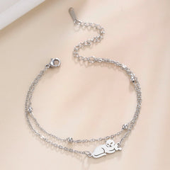 Stainless Steel Gold Color Cat Charm Bracelet for Girls' Braided Rope Bracelets - PeticaDeals
