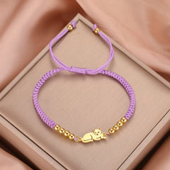 Stainless Steel Gold Color Cat Charm Bracelet for Girls' Braided Rope Bracelets - PeticaDeals