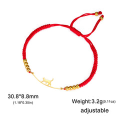 Stainless Steel Gold Color Cat Charm Bracelet for Girls' Braided Rope Bracelets - PeticaDeals