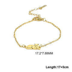 Stainless Steel Gold Color Cat Charm Bracelet for Girls' Braided Rope Bracelets - PeticaDeals