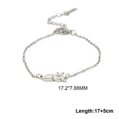 Stainless Steel Gold Color Cat Charm Bracelet for Girls' Braided Rope Bracelets - PeticaDeals