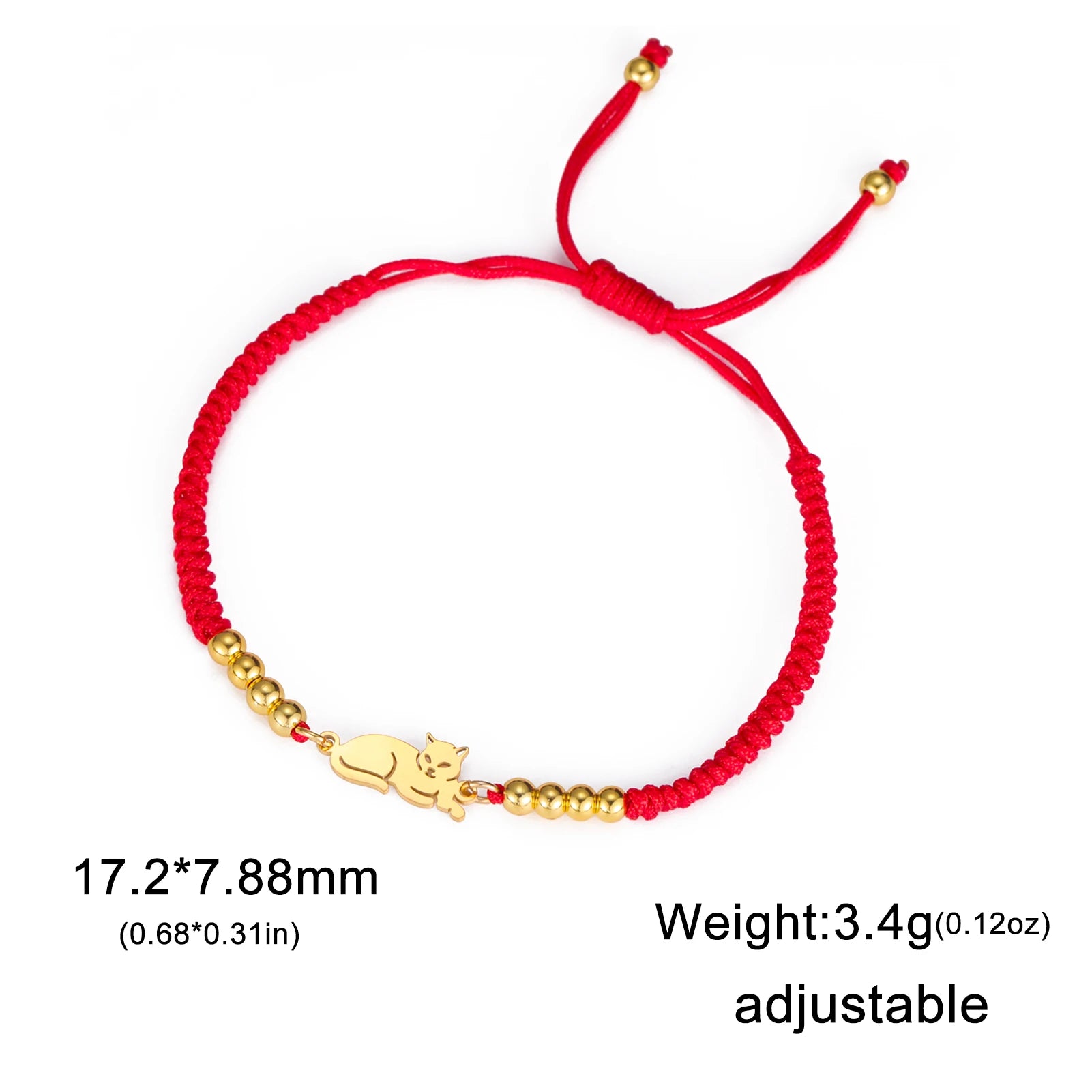Stainless Steel Gold Color Cat Charm Bracelet for Girls' Braided Rope Bracelets - PeticaDeals