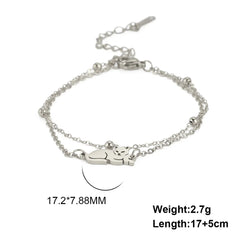 Stainless Steel Gold Color Cat Charm Bracelet for Girls' Braided Rope Bracelets - PeticaDeals