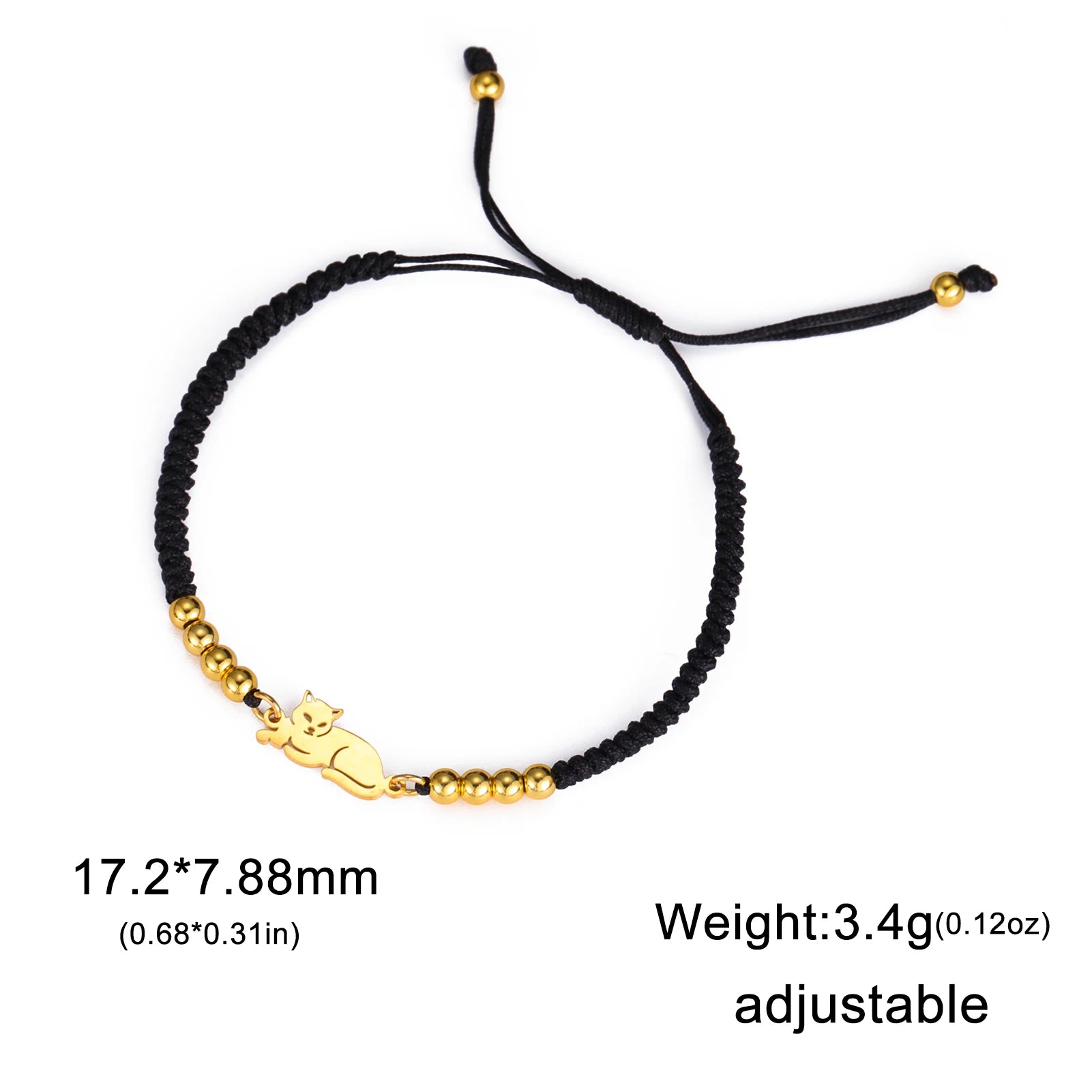 Stainless Steel Gold Color Cat Charm Bracelet for Girls' Braided Rope Bracelets - PeticaDeals