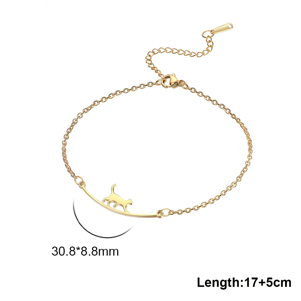Stainless Steel Gold Color Cat Charm Bracelet for Girls' Braided Rope Bracelets - PeticaDeals