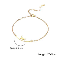 Stainless Steel Gold Color Cat Charm Bracelet for Girls' Braided Rope Bracelets - PeticaDeals
