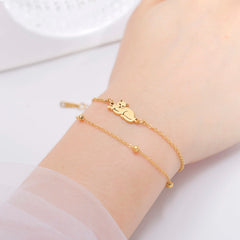Stainless Steel Gold Color Cat Charm Bracelet for Girls' Braided Rope Bracelets - PeticaDeals