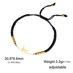 Stainless Steel Gold Color Cat Charm Bracelet for Girls' Braided Rope Bracelets - PeticaDeals