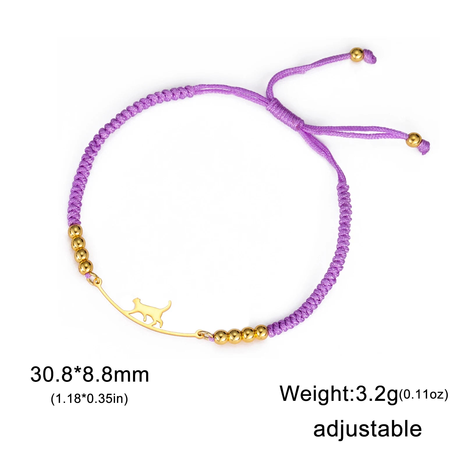 Stainless Steel Gold Color Cat Charm Bracelet for Girls' Braided Rope Bracelets - PeticaDeals