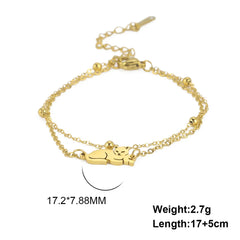Stainless Steel Gold Color Cat Charm Bracelet for Girls' Braided Rope Bracelets - PeticaDeals