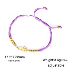 Stainless Steel Gold Color Cat Charm Bracelet for Girls' Braided Rope Bracelets - PeticaDeals