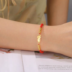 Stainless Steel Gold Color Cat Charm Bracelet for Girls' Braided Rope Bracelets - PeticaDeals