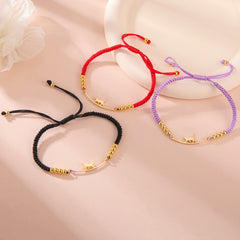 Stainless Steel Gold Color Cat Charm Bracelet for Girls' Braided Rope Bracelets - PeticaDeals