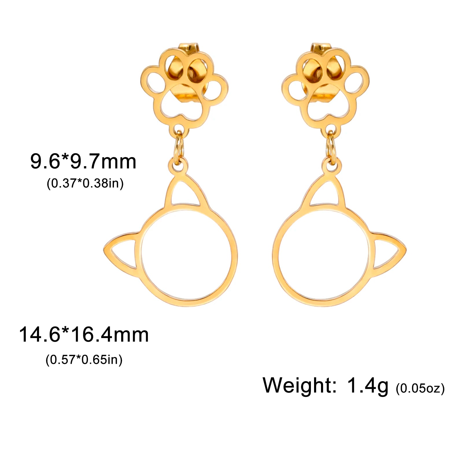 Stainless Steel Gold Color Stud Earrings Cute Cat Paw - PeticaDeals