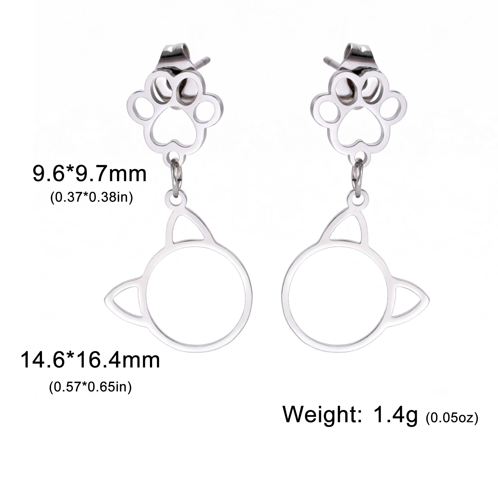 Stainless Steel Gold Color Stud Earrings Cute Cat Paw - PeticaDeals
