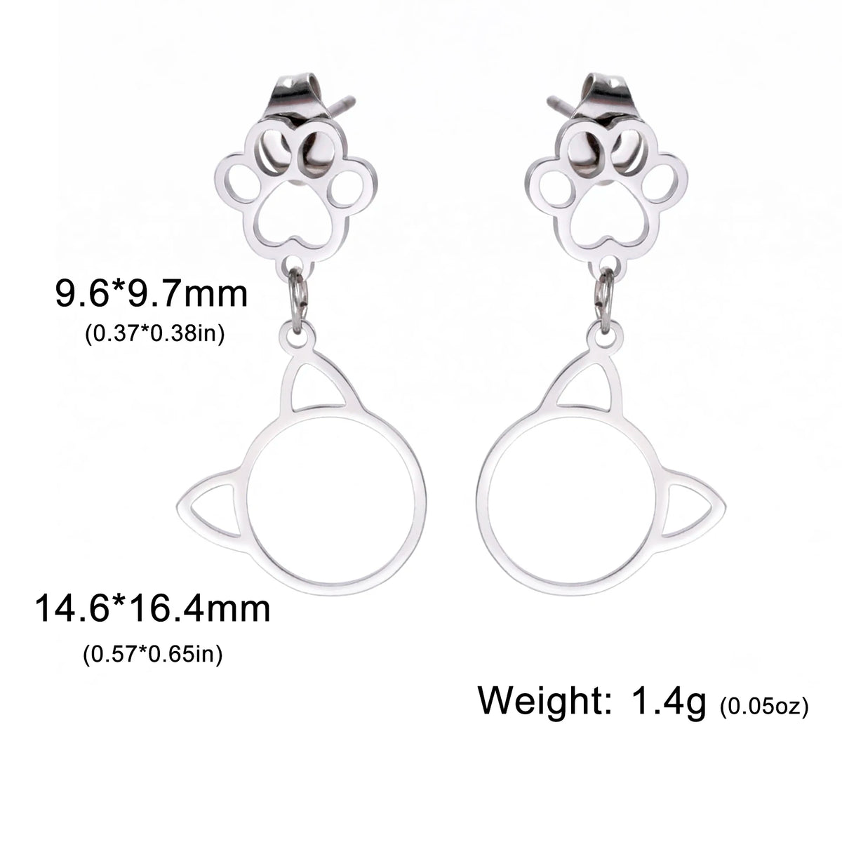 Stainless Steel Gold Color Stud Earrings Cute Cat Paw - PeticaDeals