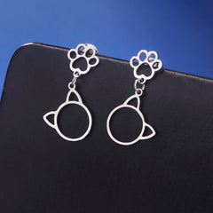 Stainless Steel Gold Color Stud Earrings Cute Cat Paw - PeticaDeals