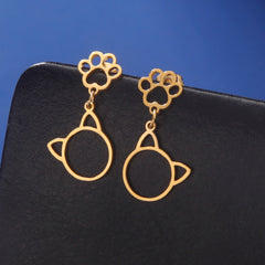 Stainless Steel Gold Color Stud Earrings Cute Cat Paw - PeticaDeals