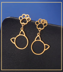 Stainless Steel Gold Color Stud Earrings Cute Cat Paw - PeticaDeals