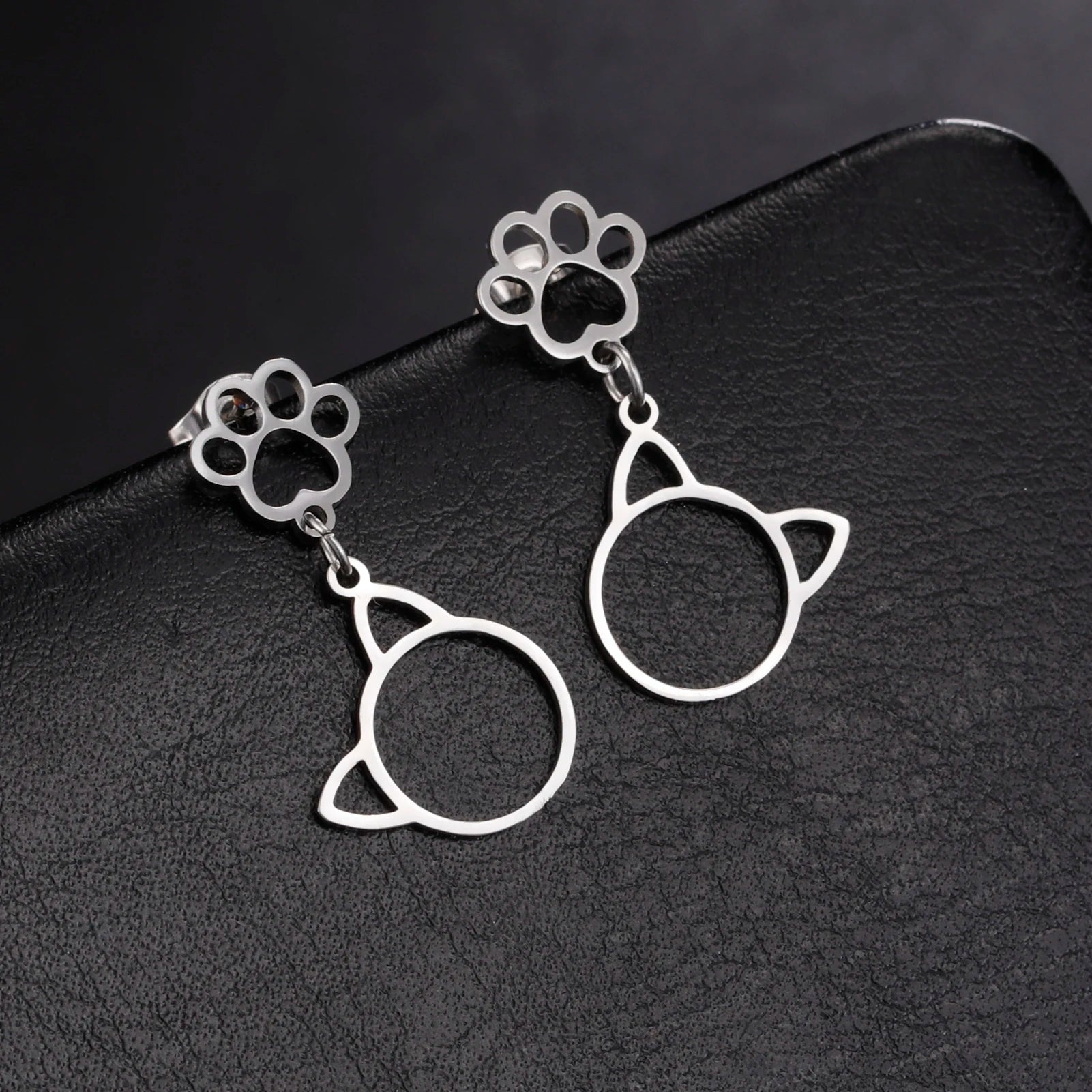 Stainless Steel Gold Color Stud Earrings Cute Cat Paw - PeticaDeals